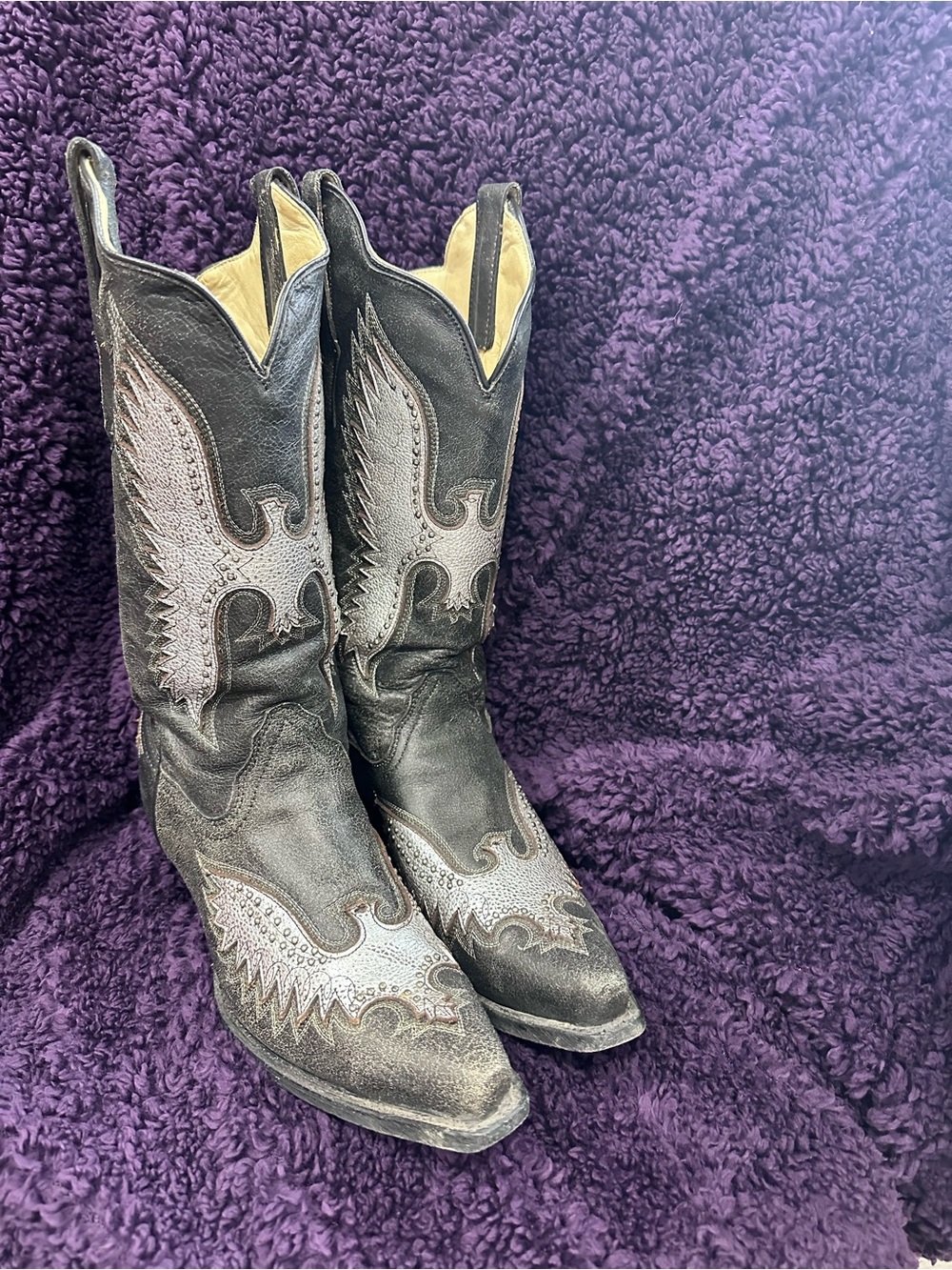 Corral 13" Shaft Silver Eagle Metallic Snip Toe cowboy Boots sz 8 1/2 women’s